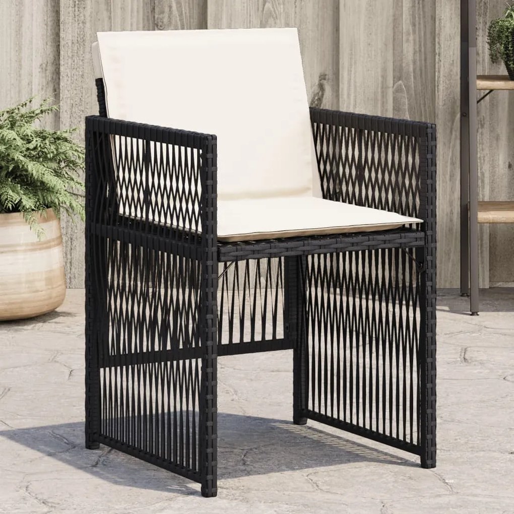 Cadeiras de jardim com almofadões 4 pcs vime PE preto