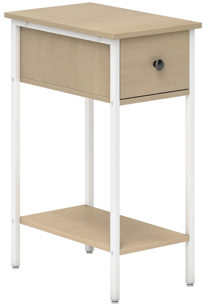 HOMCOM Mesa Auxiliar Estreita Mesa Auxiliar Industrial com Gaveta Prateleira Aberta e Estrutura Metálica 25x39,8x58,2 cm Madeira | Aosom Portugal