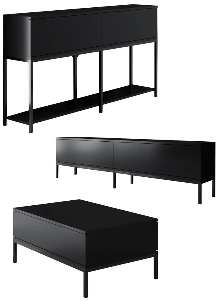 Conjunto de Mobiliário de Sala Lord – Preto – TV Stand: 180x47x30 cm,