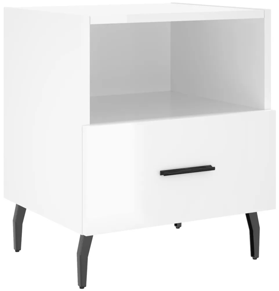 Mesas de cabeceira 2pcs derivados de madeira branco brilhante