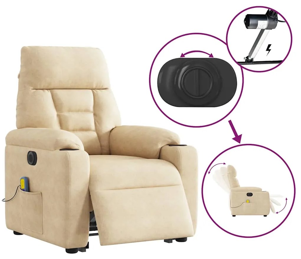 Poltrona de massagens elétrica elevatória microfibra cor creme