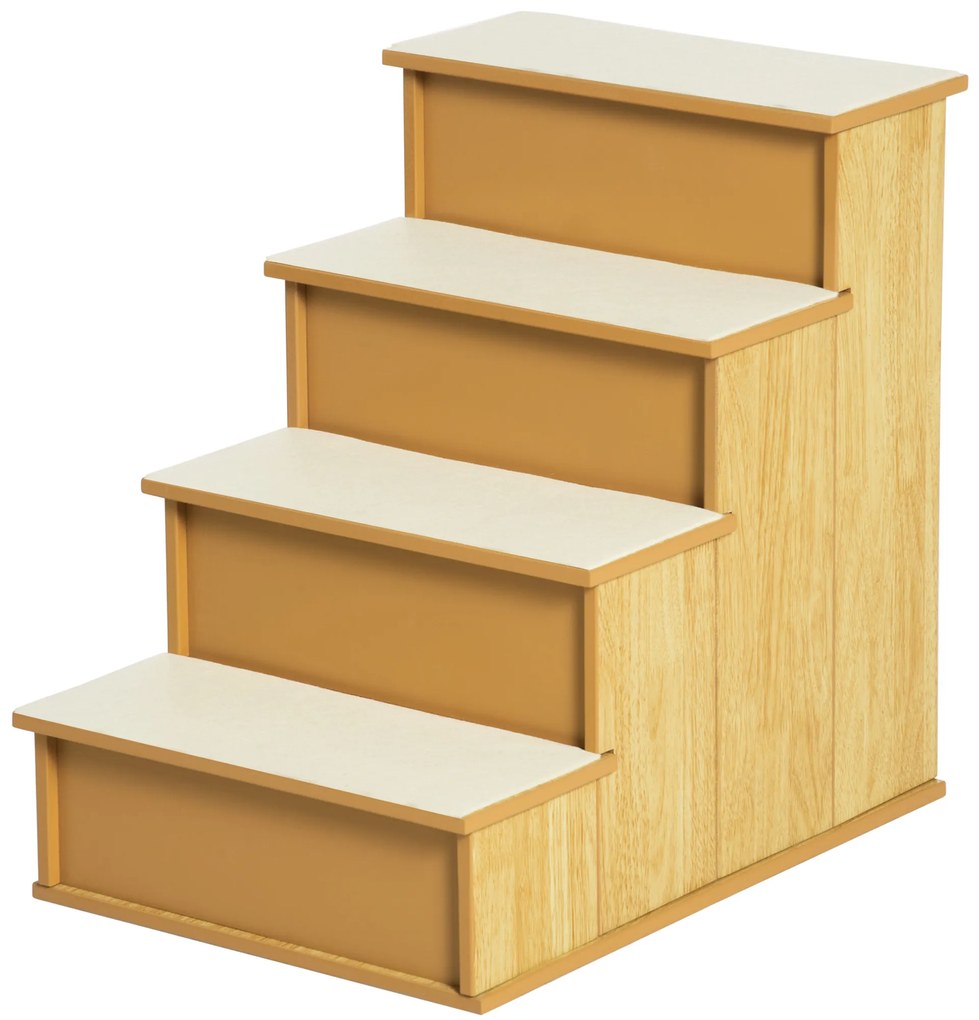PawHut Escada para Animais de Estimação de 4 Degraus Escada para Cães e Gatos com Tapetes Antideslizantes Removíveis 40x59x54,2 cm Madeira e Creme | Aosom Portugal