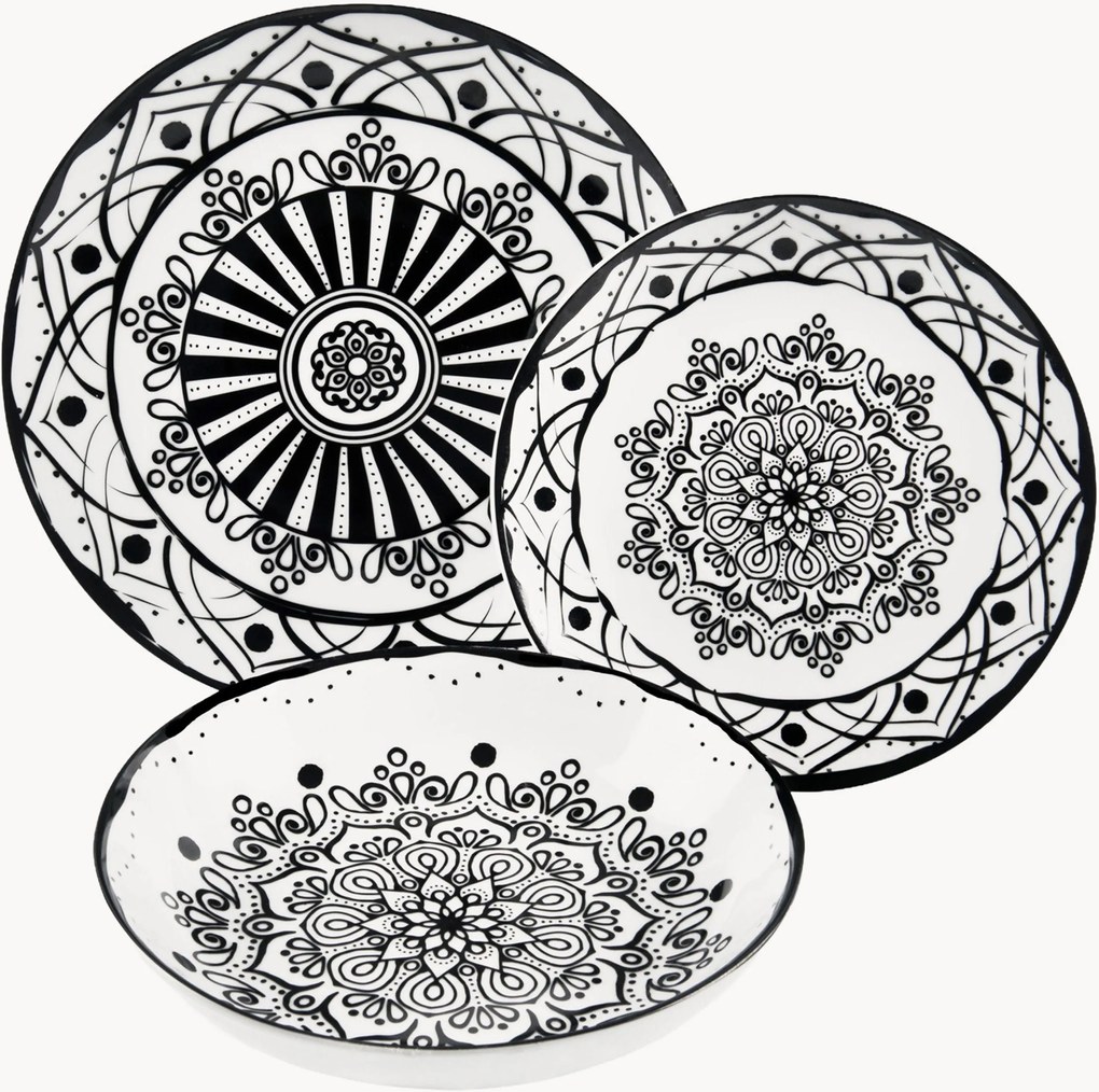 Conjunto de loiça em porcelana Boheme Noir, 6 pessoas, conjunto de 18