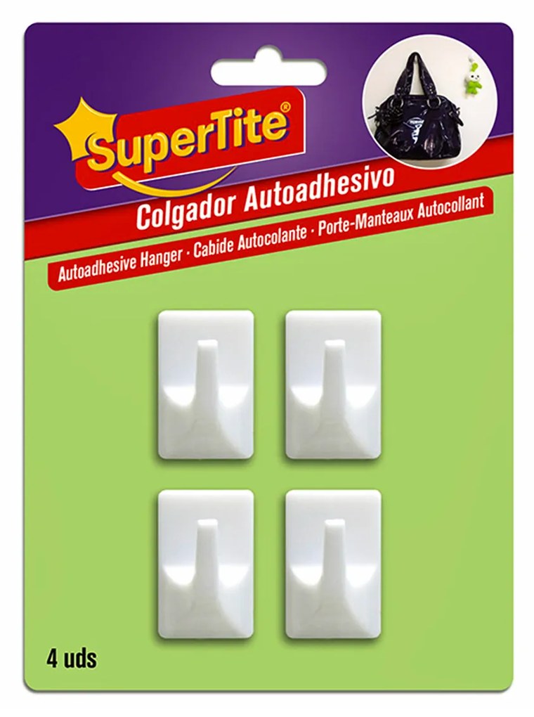 Cabide Adesivo Supertite Quadrado Branco Pack 4