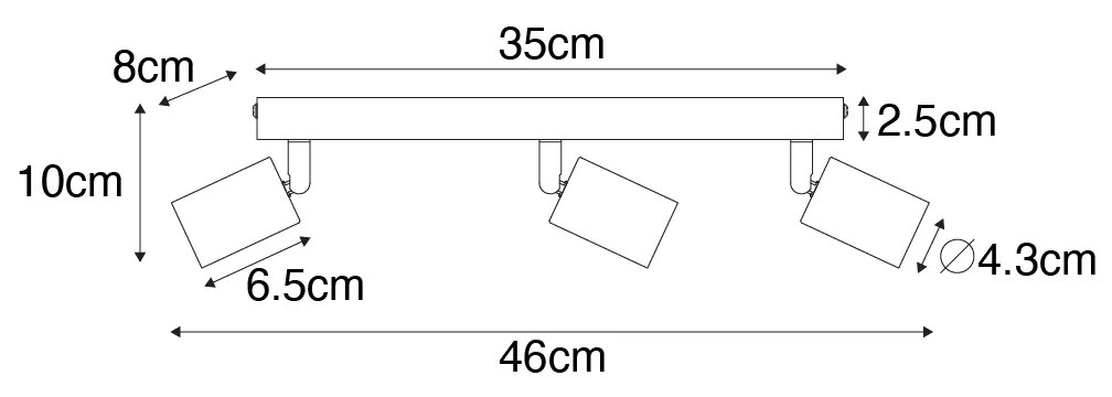 Candeeiro de teto moderno branco retangular 3-luzes - Facil Moderno