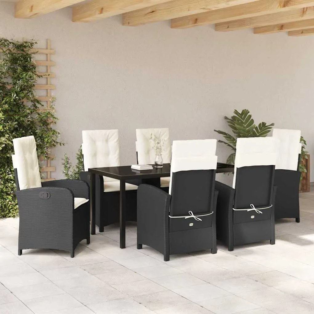 Conjunto de Jantar de Jardim 7 Peças com Almofadas - Rattan Poliéster