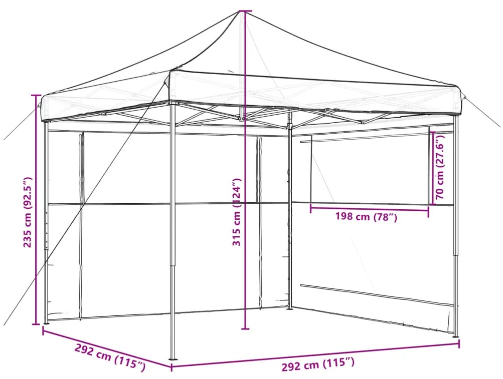 Tenda p/ festas pop-up dobrável com 2 paredes laterais castanho