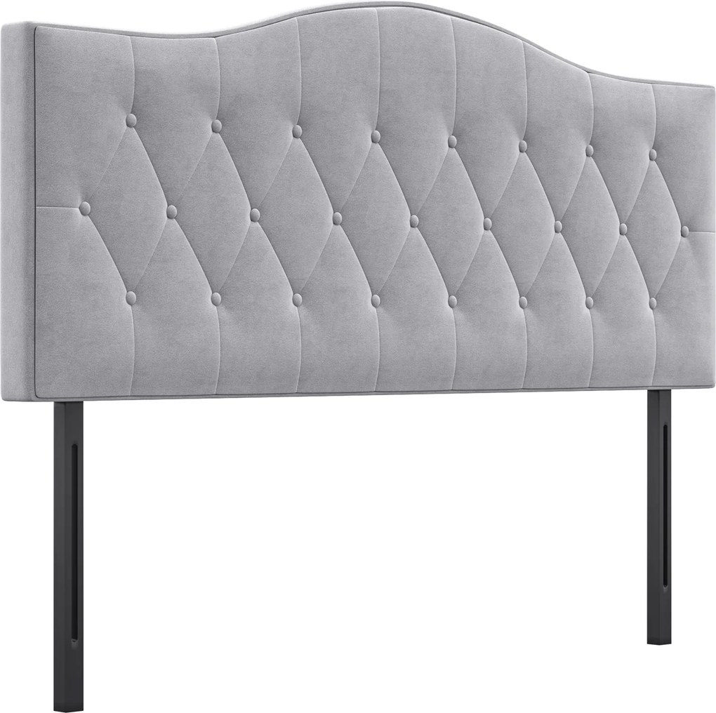 HOMCOM Cabeceira Estofada para Cama, Encosto em Veludo Cinza, Estrutura em Choupo, 185 x 8 x 134 cm | Aosom Portugal