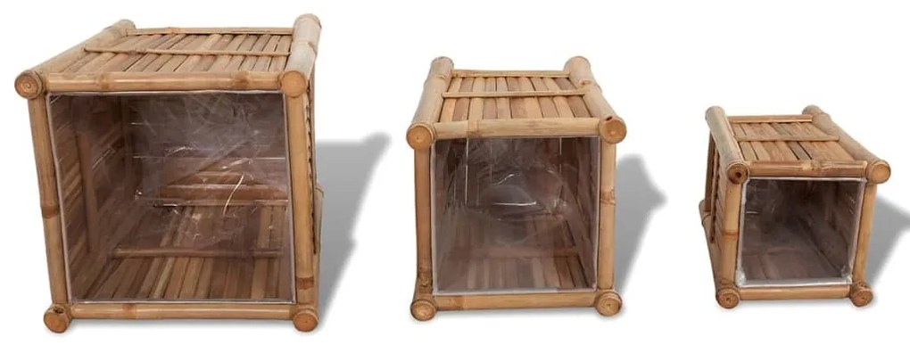 Vasos/floreiras em bambu 3 pcs forro de nylon