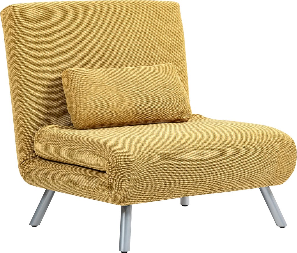 Sofá Cama Individual 3 em 1 Estofada em Padrão Dente de Cão com Encosto Ajustável de 5 Níveis 80x75x83 cm Amarelo
