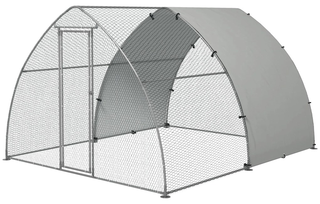 PawHut Galinheiro para Exterior 304x375x220 cm de Aço Galvanizado Cobertura de Tecido Oxford Resistente aos UV e Impermeável Prata