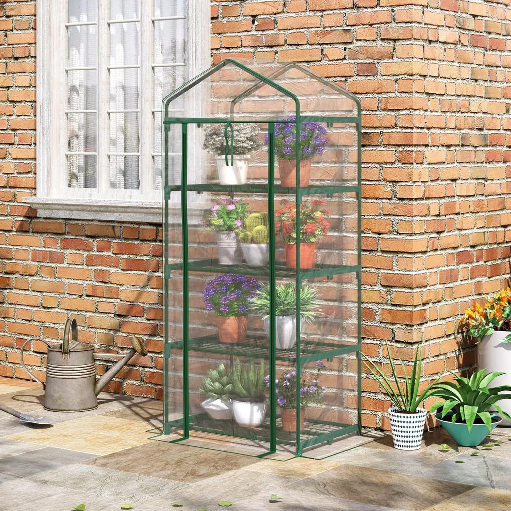 Estufa de Jardim com 4 Prateleiras e Cobertura de PVC Estufa de Aço para Cultivo de Plantas Flores 70x50x160cm Transparente