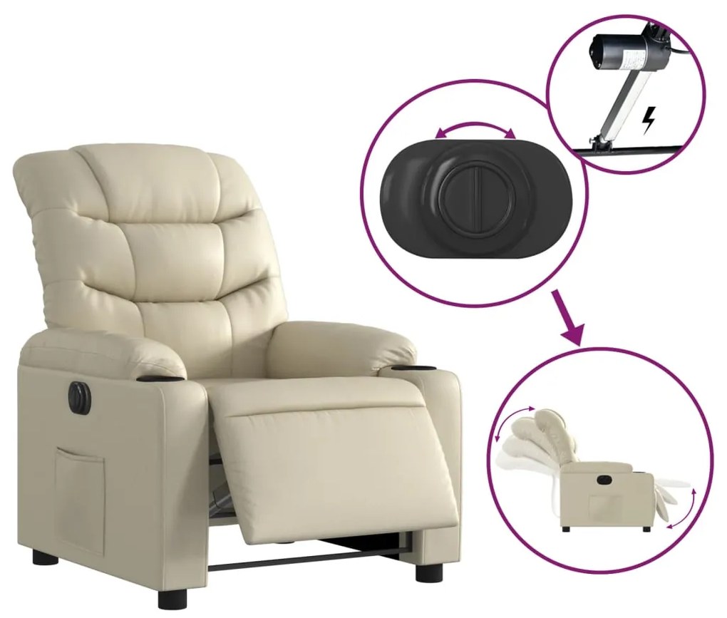 Poltrona reclinável elétrica couro artificial cor creme