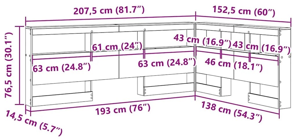 Cabeceira de armazenamento Carvalho fumado 135 cm