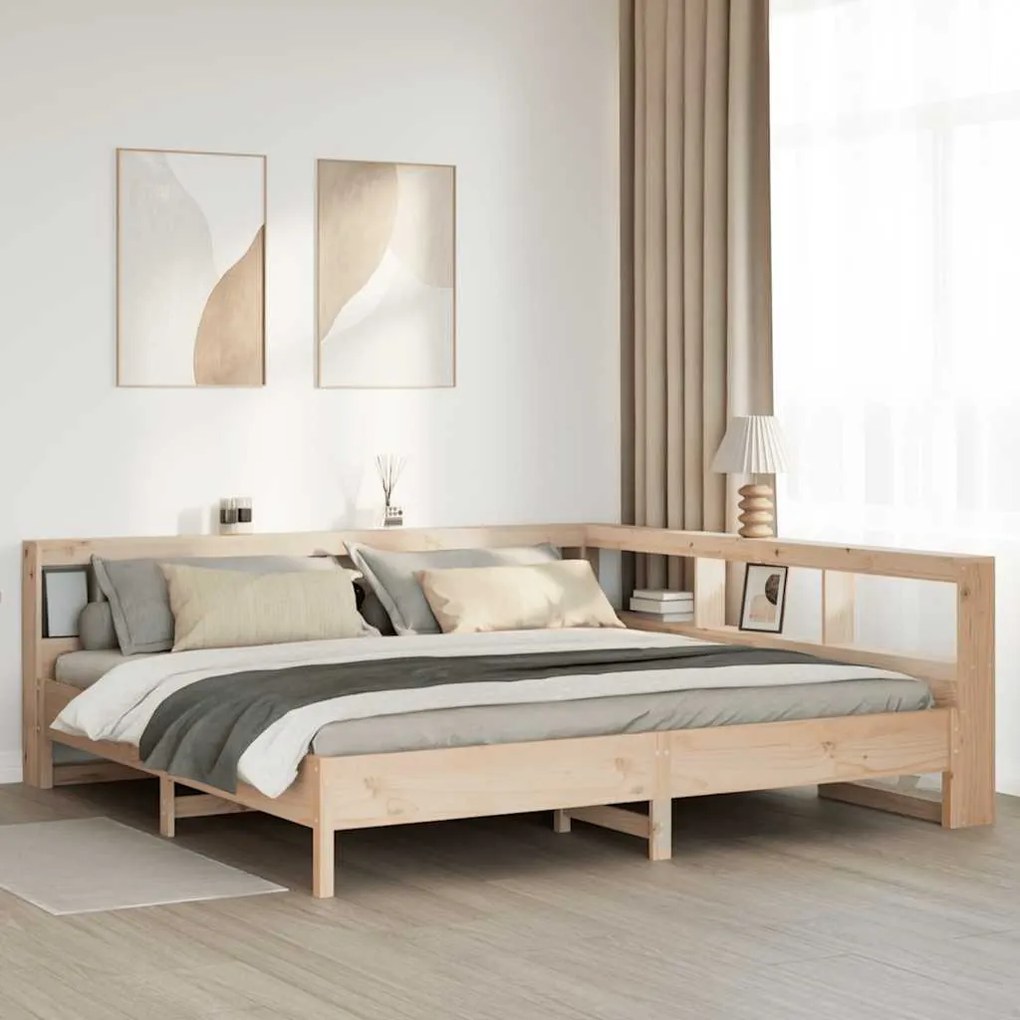 vidaXL Cama com estante sem colchão 180x200 cm pinho maciço