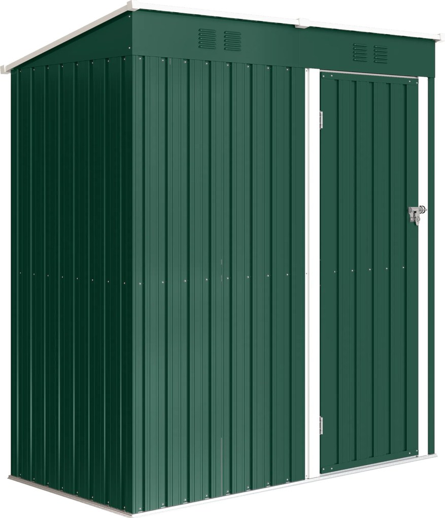 Outsunny Abrigo de Jardim de Aço Galvanizado Exterior 1,37 m² 163x90x179 cm com Porta com Fechadura e Grelhas de Ventilação Verde | Aosom Portugal