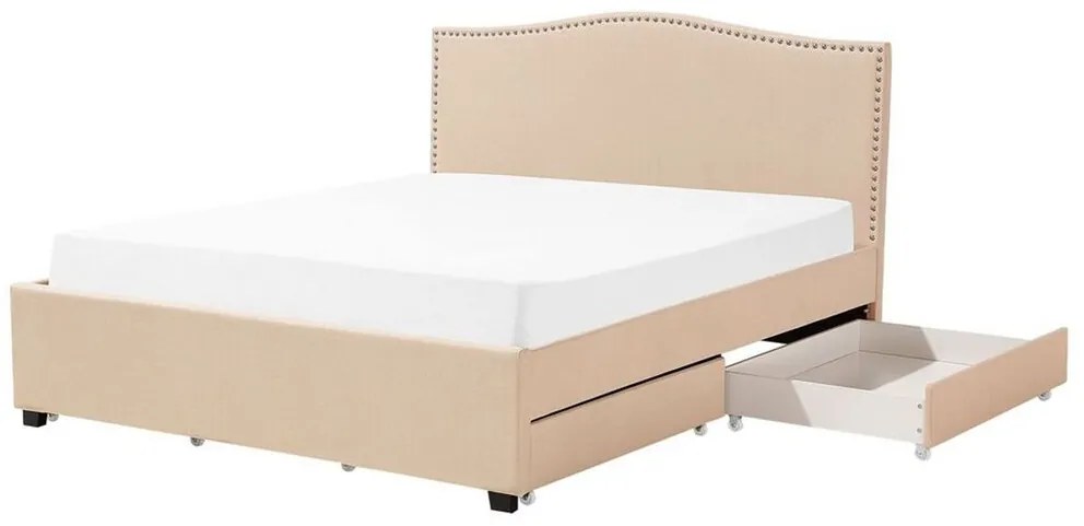 Cama de casal com arrumação em tecido creme 180 x 200 cm MONTPELLIER Beliani