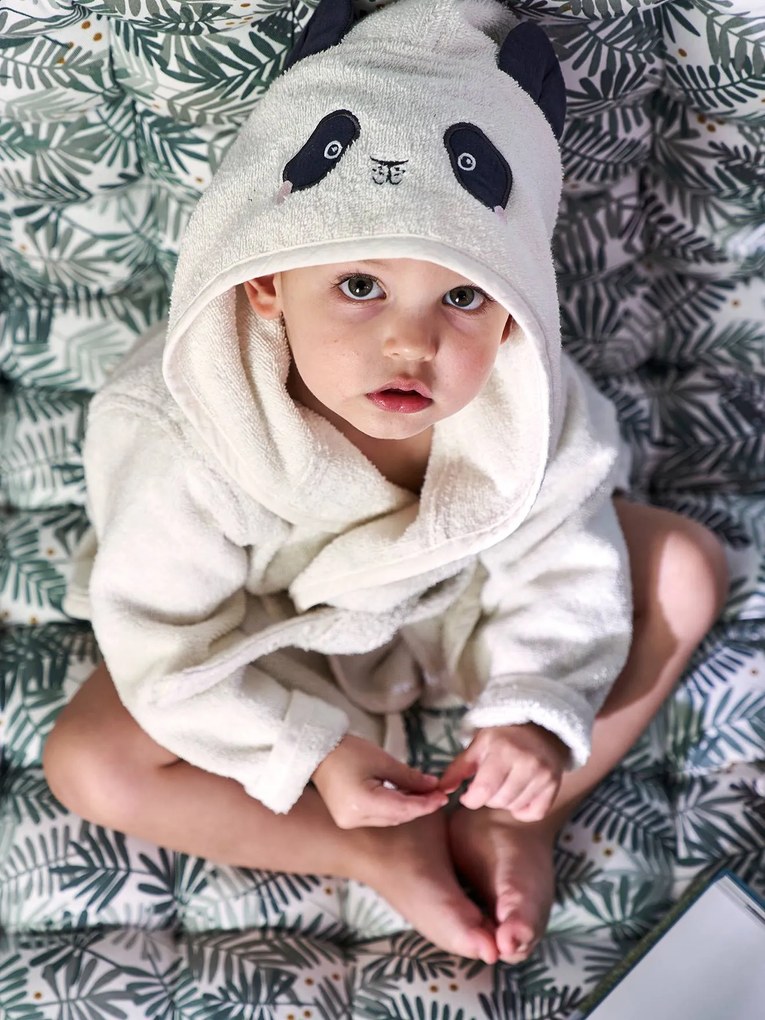 Roupão para bebé, Petit Panda branco claro liso com motivo