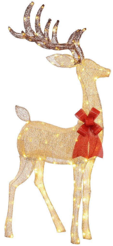 Reno Luminoso de Natal Decoração de Natal com 137 LEDs Branco Quente Iluminação Natalícia 66x25x135 cm Dourado