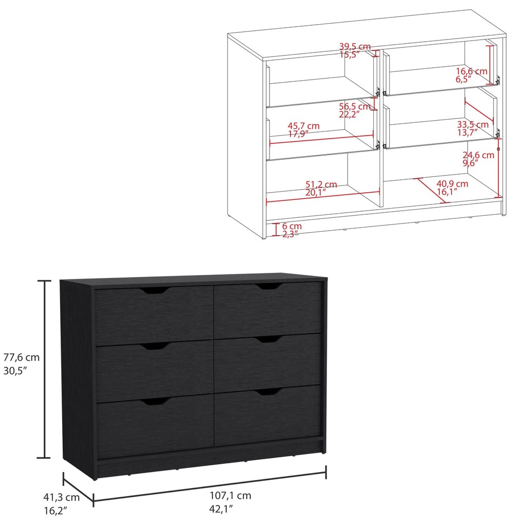 Cómoda Basilea em melamina com 4 gavetas e calhas metálicas 107,1 x 77,6 x 41,3 cm, preta