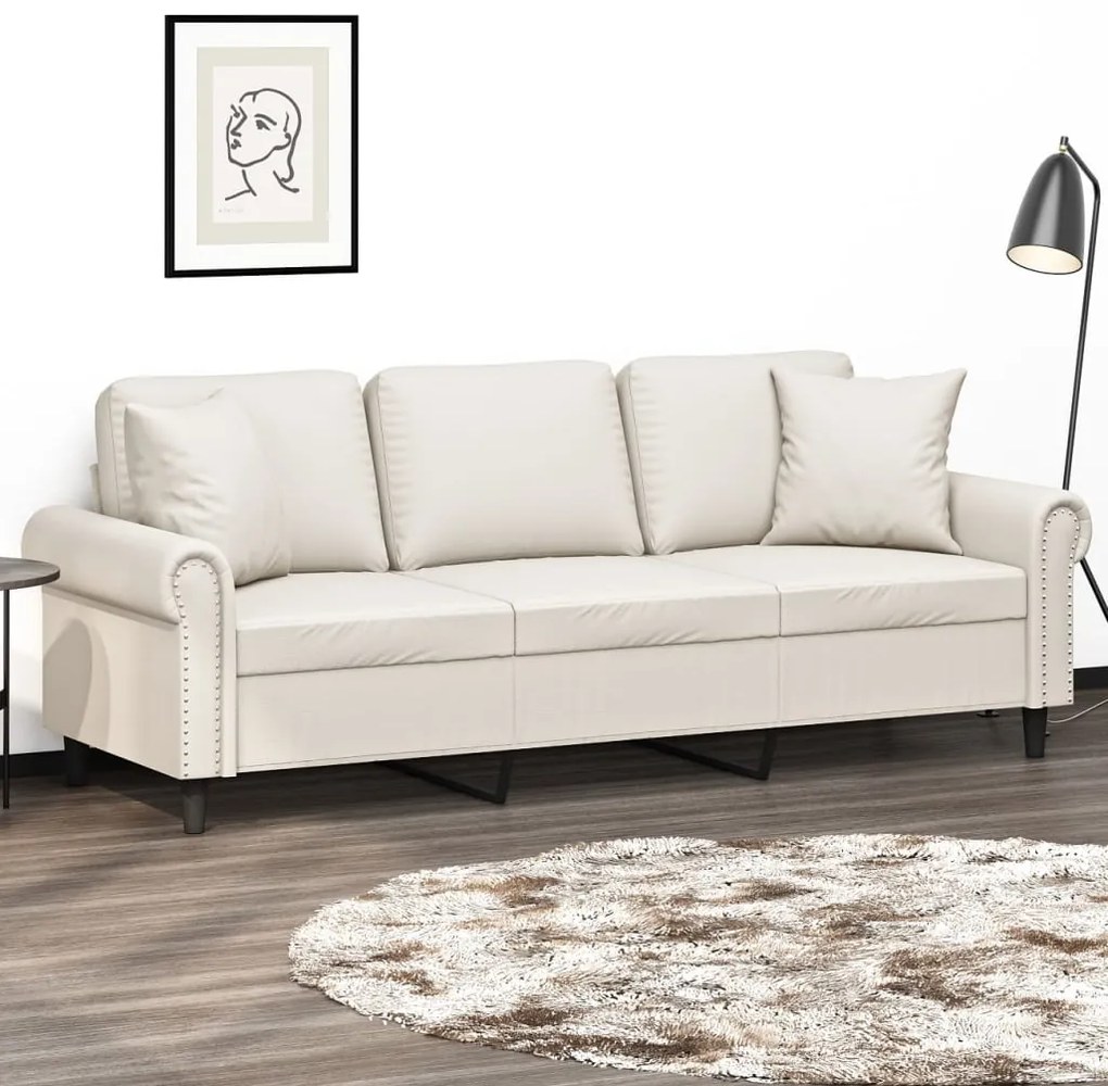 vidaXL Sofá 3 lugares c/ almofadas/almofadões 180cm couro artif. creme