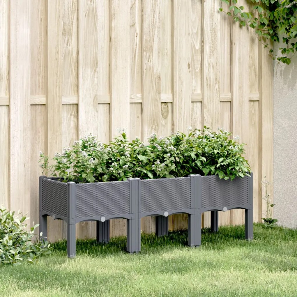 vidaXL Vaso/floreira de jardim c/ pernas 120x40x42 cm PP cinzento azul
