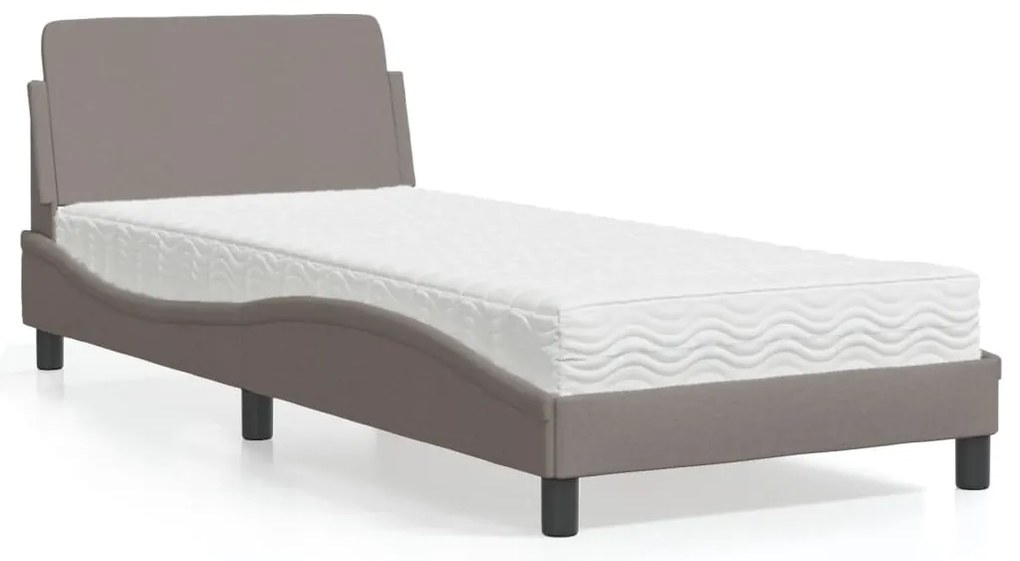 vidaXL Cama com colchão 80x200 cm tecido castanho-acinzentado