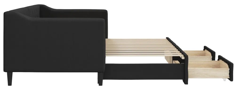 Sofá-cama com gavetão e gavetas 80x200 cm tecido preto