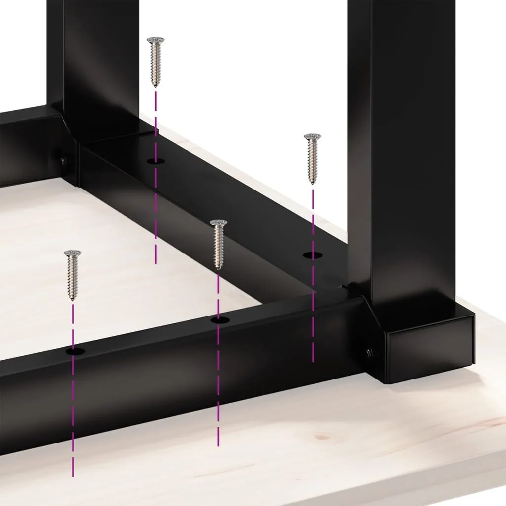 Mesa de centro estrutura em O 90x90x45 cm pinho e ferro fundido