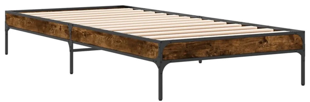 Estrutura de cama derivados de madeira e metal carvalho fumado