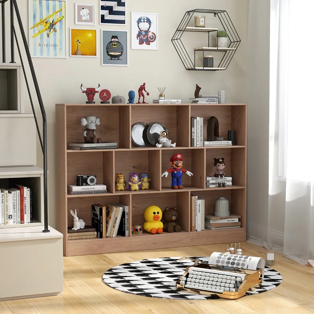 Estante de 10 cubos com 3 níveis Organizador de arrumação Estante anti-queda 140 cm para sala de estar Quarto Natural