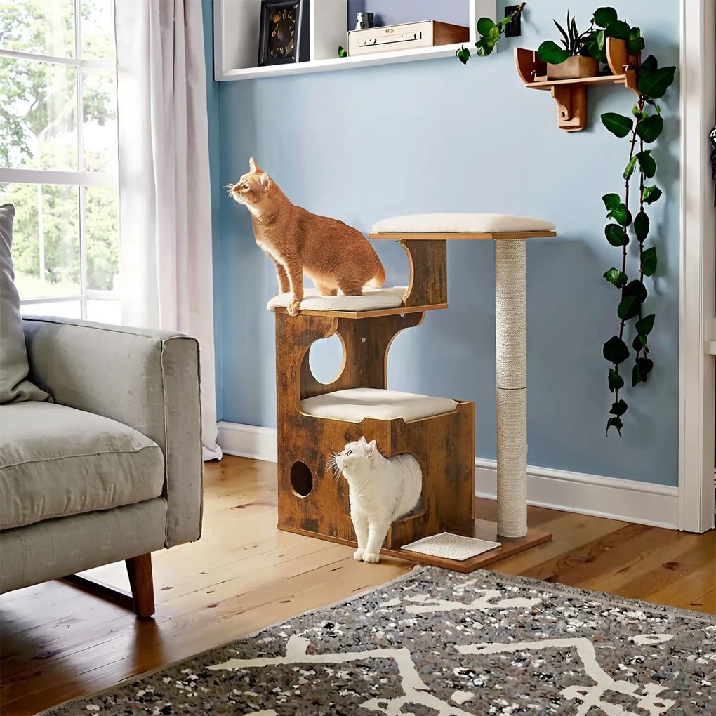 Arranhador para gatos 66 x 42 x 88 cm (C x L x A) castanho vintage-branco
