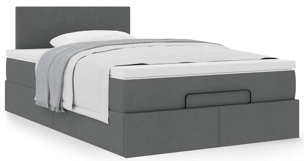 Cama otomana com colchão 120x190 cm tecido cinzento escuro