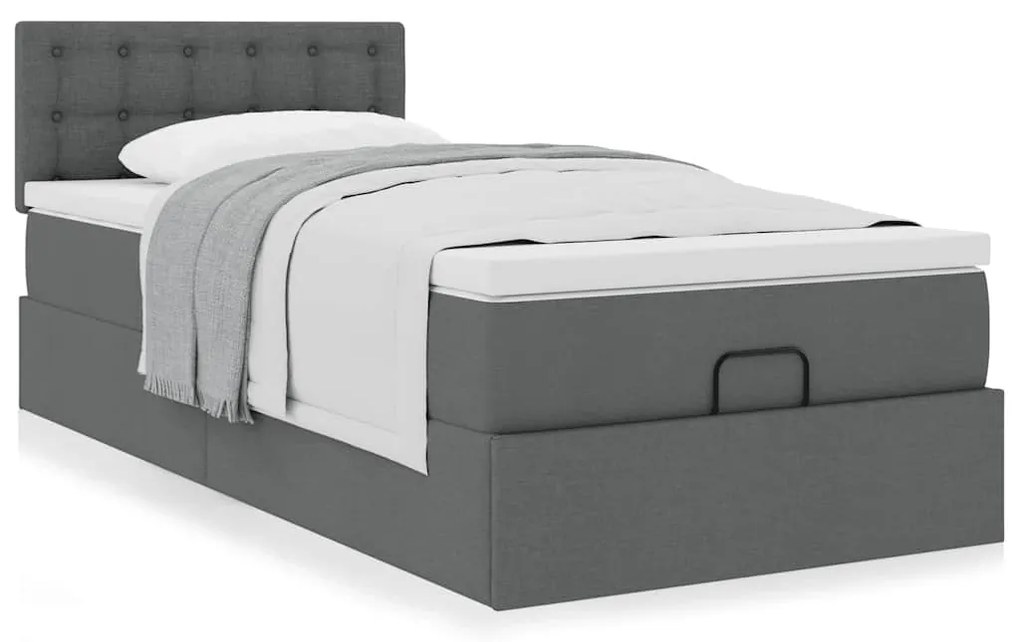 Estrutura cama otomana colchão 100x200cm tecido cinzento escuro