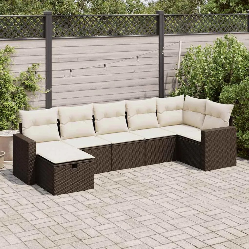 vidaXL 7 pcs conjunto de sofás jardim c/ almofadões vime PE castanho