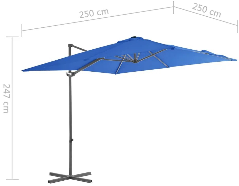 Guarda-sol cantilever com poste de aço 250x250 cm azul ciano