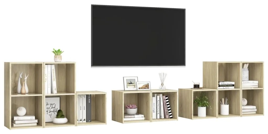 8 pcs conjunto móveis de TV derivados madeira carvalho sonoma