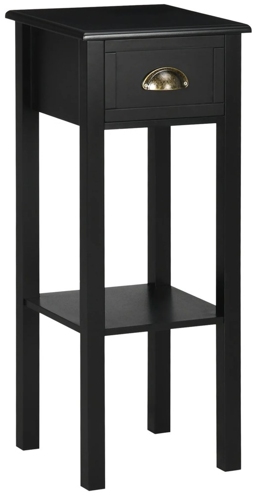 HOMCOM Mesa de Apoio com Gaveta e Prateleira de Armazenamento Estilo Moderno 30x30x75 cm Preto