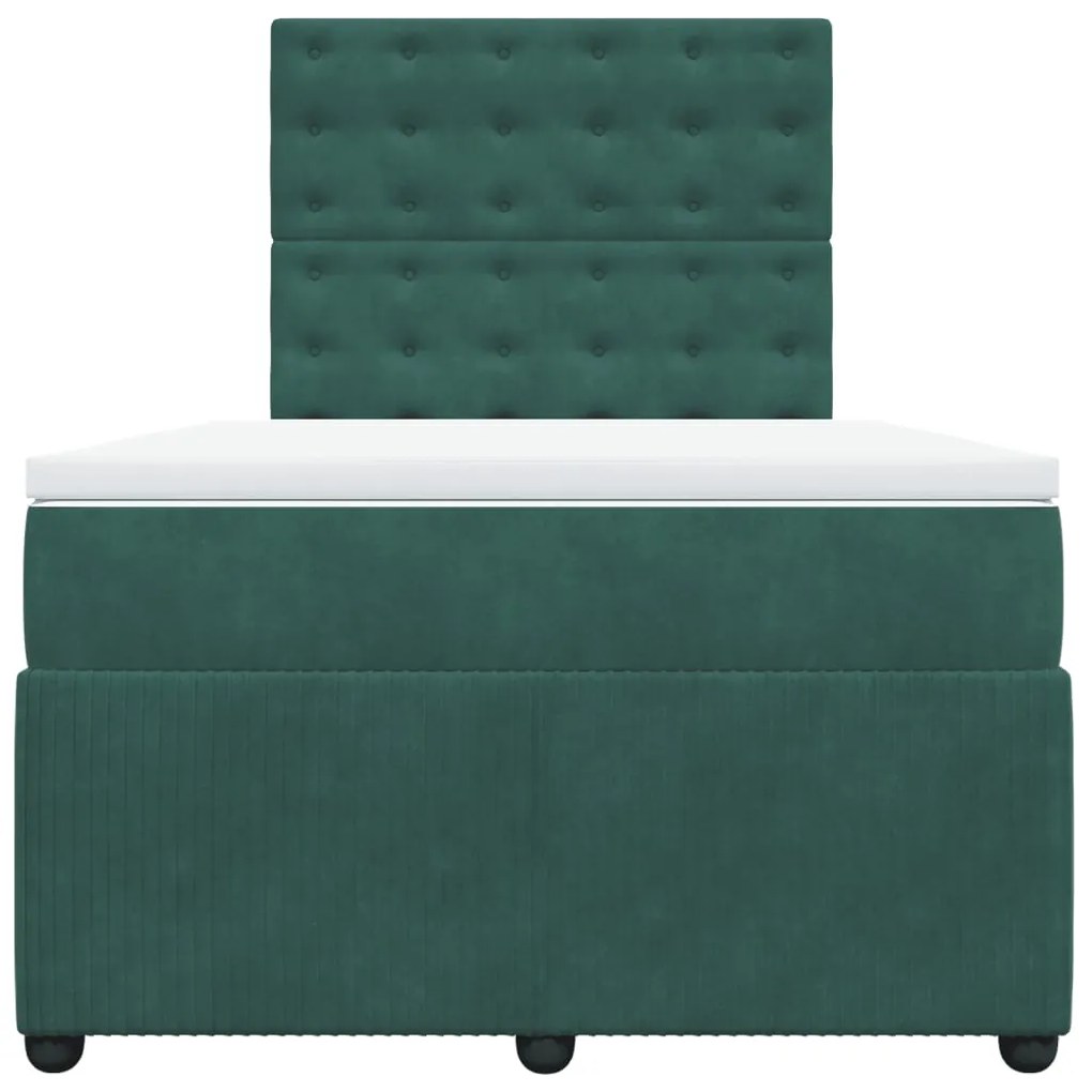 Cama boxspring com colchão 120x200 cm veludo verde-escuro