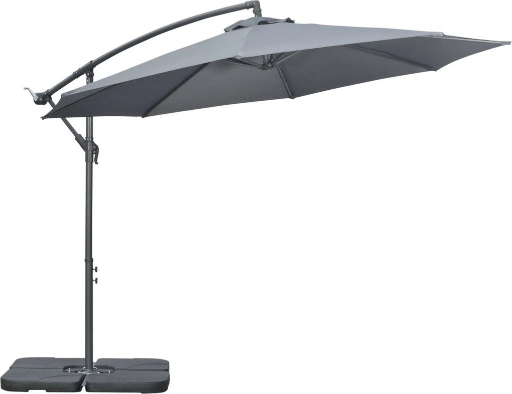 Outsunny Guarda-sol suspenso, guarda-sol de jardim, inclui base em cruz, resistente às intempéries, 292 cm x 292 cm x 247 cm, cinza | Aosom Portugal