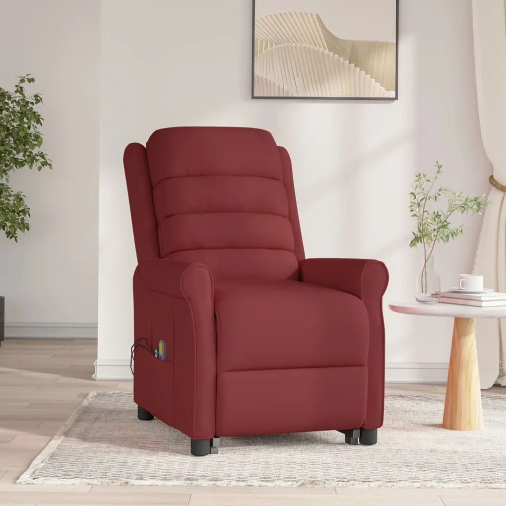 vidaXL Poltrona massagens elevatória couro artificial vermelho tinto