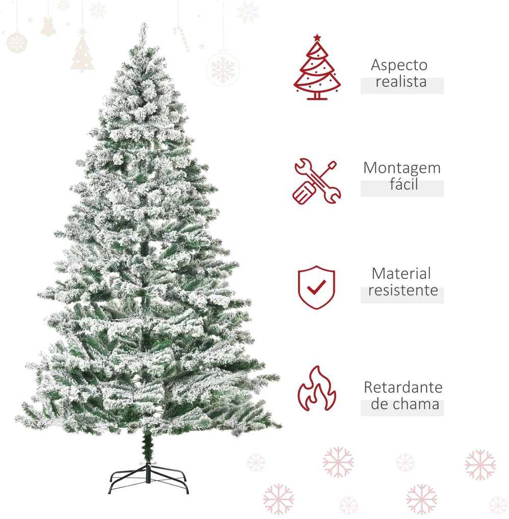 Árvore de Natal Ø140x225cm Neve Artificial com 1083 Pontas de PVC Base