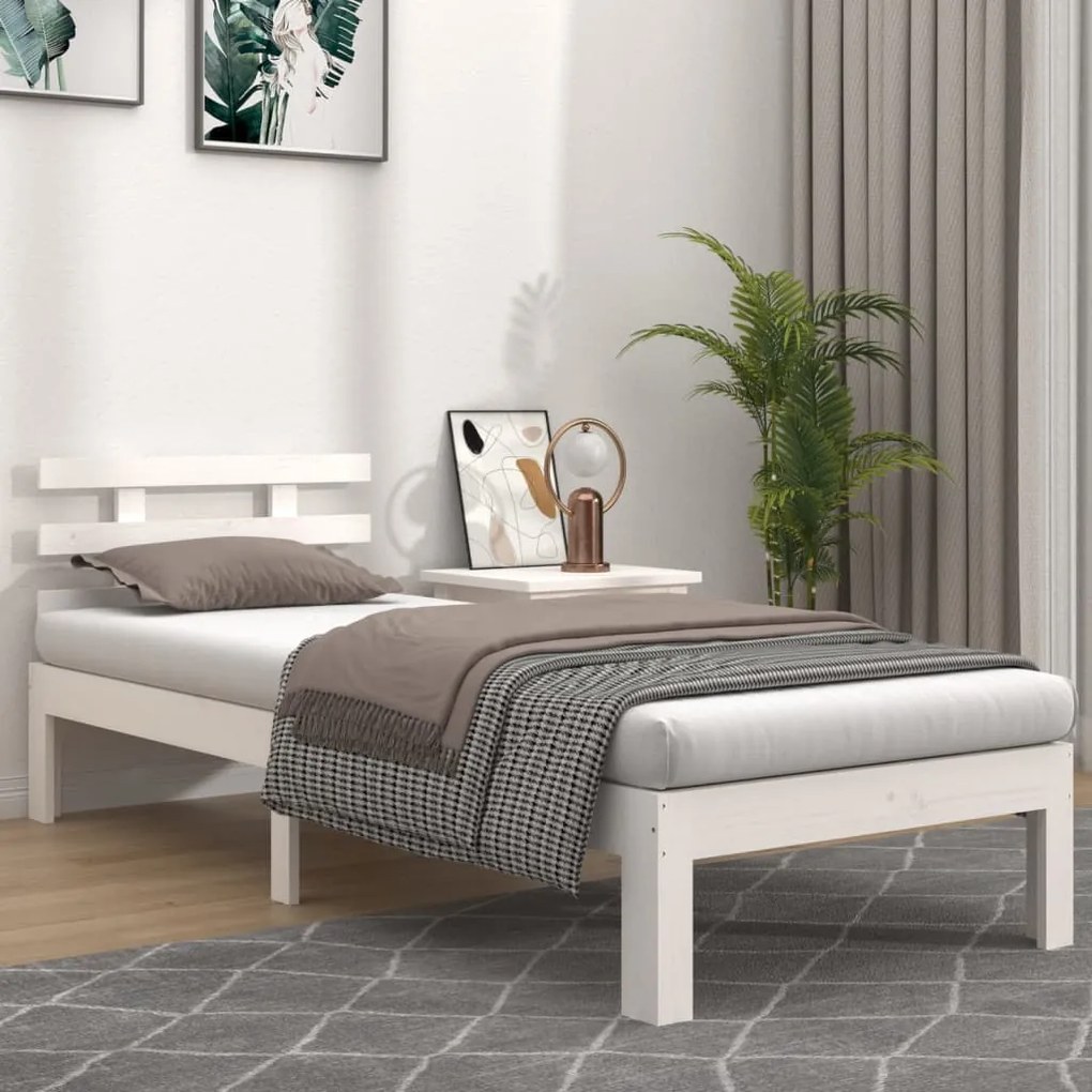 Estrutura de cama 100x200 cm madeira maciça branco