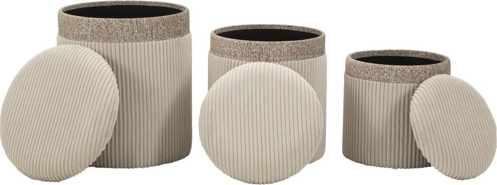 PUFE COM ARMAZENAMENTO 3 PEÇAS Ø 40,5x49,5-35x42-31x38 CM CREME