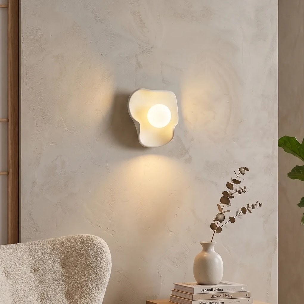 Candeeiro de Parede Japandi Creme com Vidro Branco - Parel