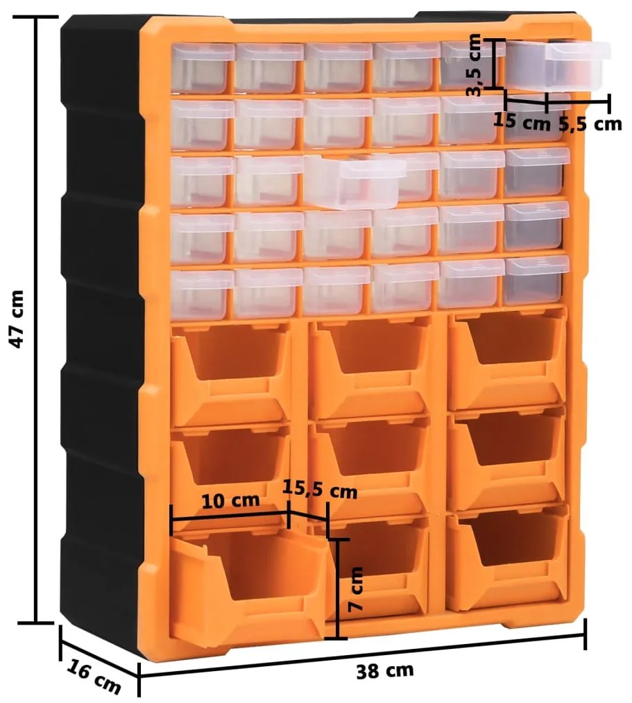Caixa organizadora com 39 gavetas 38x16x47 cm