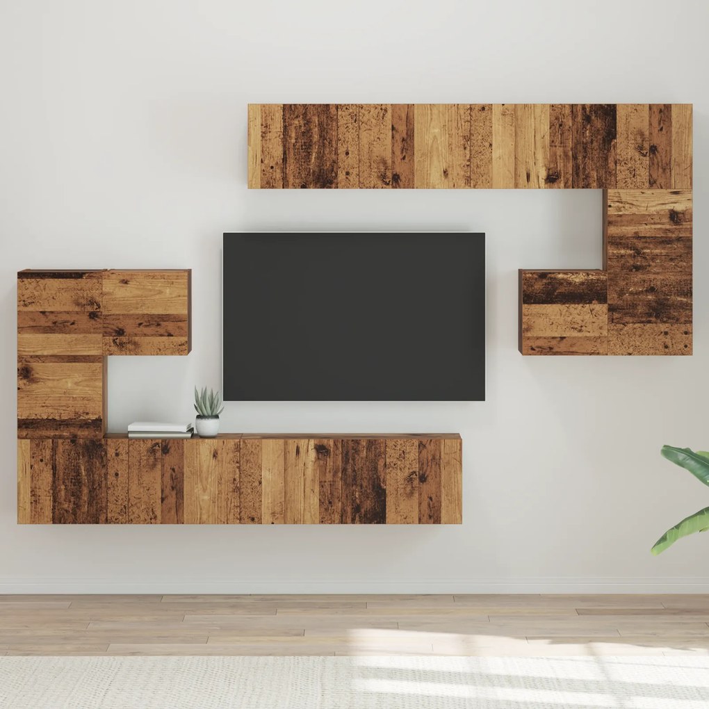 vidaXL Conjunto de móvel de TV com armazenamento com porta 8 pcs Madeira Antiga