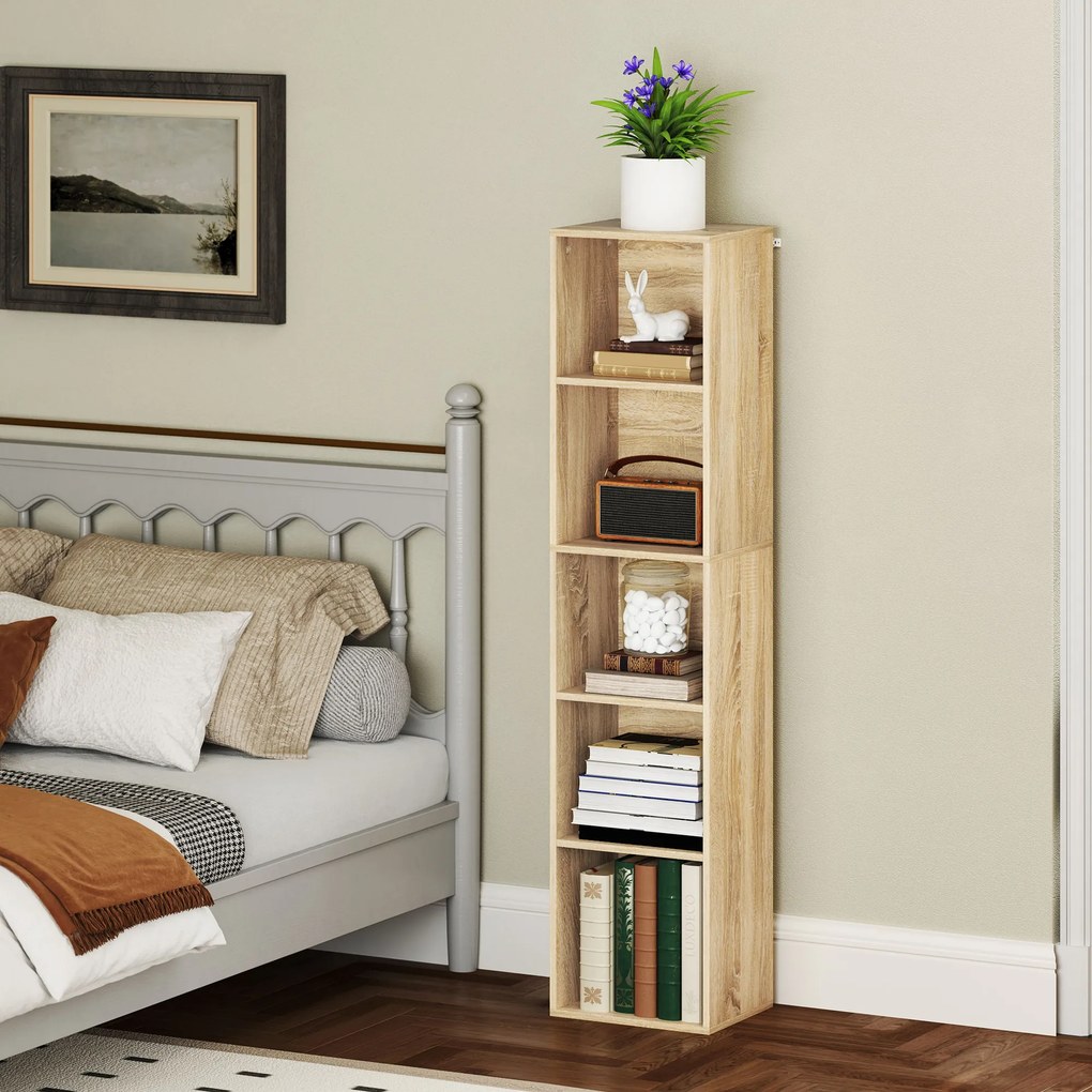 Estante de arrumação com 5 prateleiras ajustáveis para sala, quarto ou escritório, 30 x 24 x 133,5 cm, natural