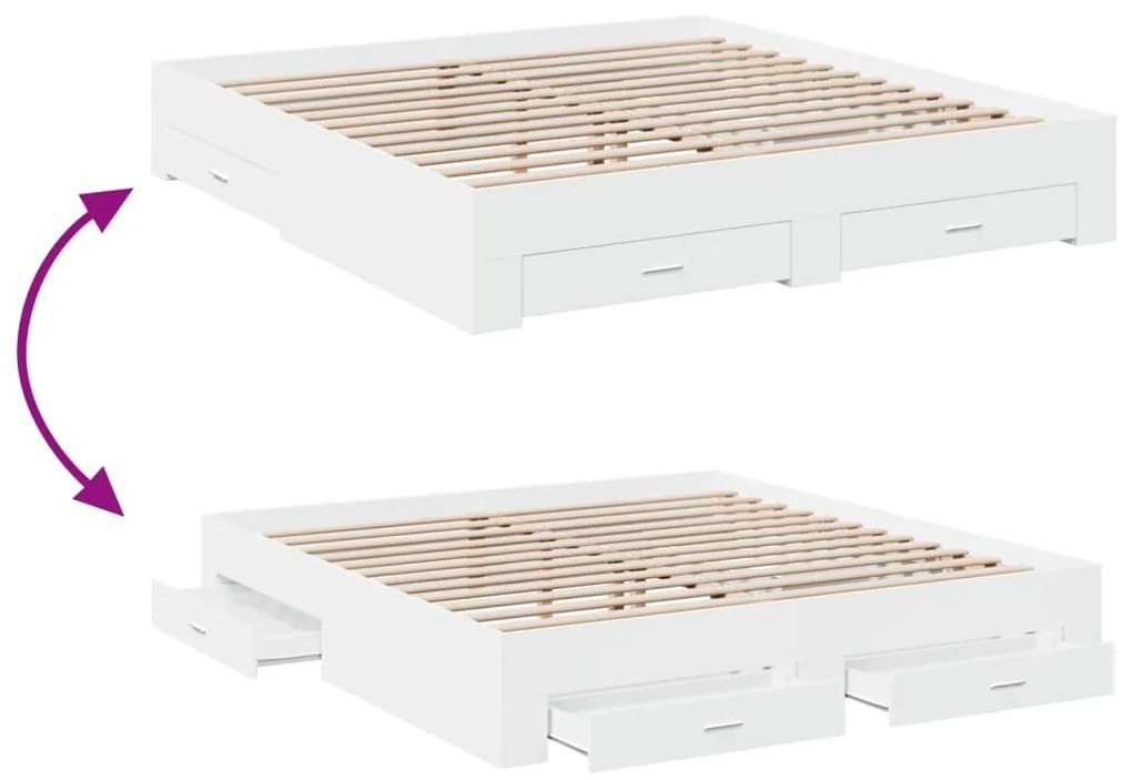Estrutura de cama c/ gavetas 180x200cm derivados madeira branco