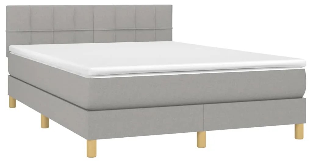 Cama box spring c/ colchão e LED 140x200 cm tecido cinza-claro